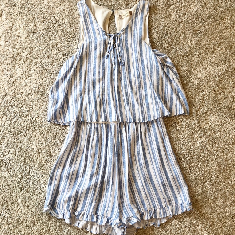 Blue/White Striped Romper